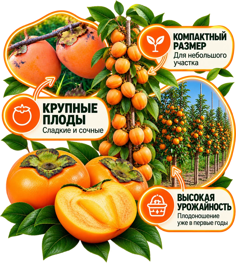 Колоновидная хурма с крупными оранжевыми плодами